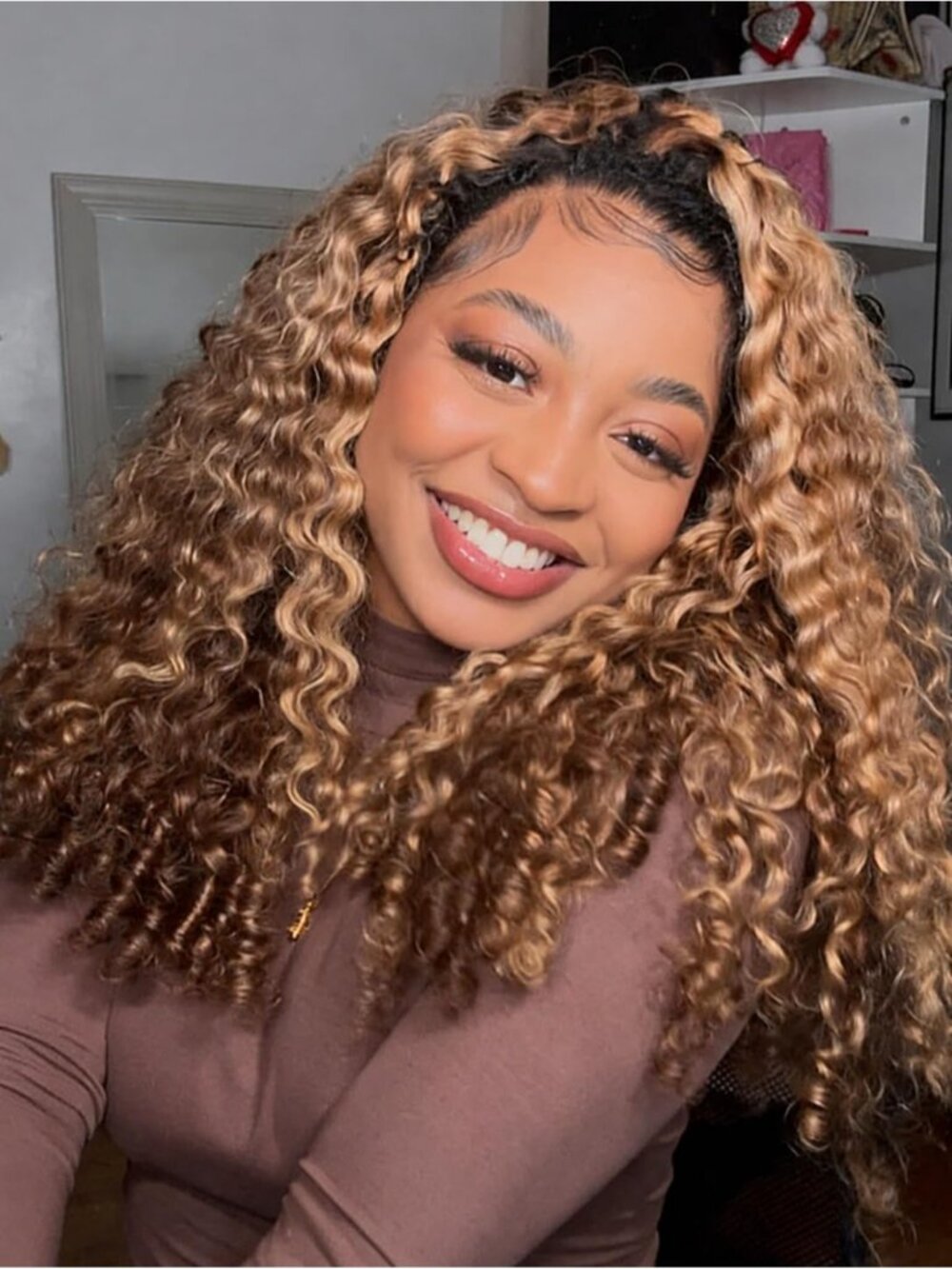 Women's Blonde 16 Inch Burmese Curly Wigs With Spiral Ends Drawstring Wigs